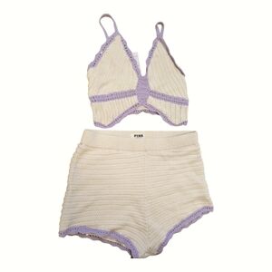 Victoria's Secret Pink Crochet Butterfly Top and Shorts Set lavender cream NEW